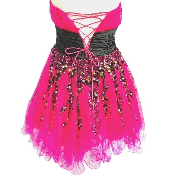 Alyce Designs Pink Sequin Showgirl Jeweled Cocktail Dress Corset Back 6 Hoco - Picture 7 of 13